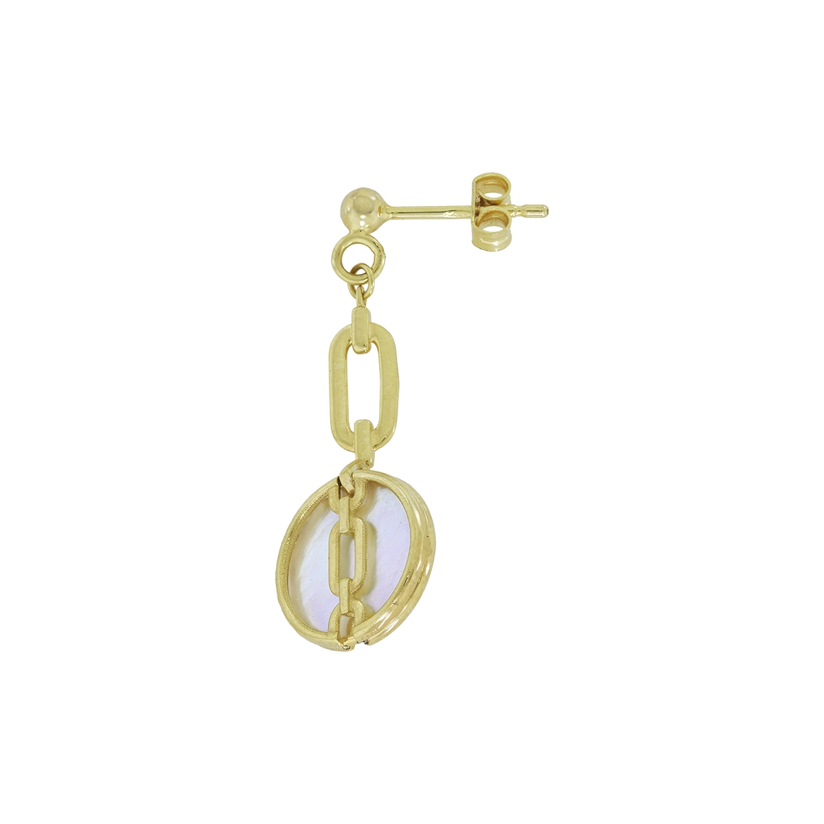 Aretes en oro amarillo de 18 Kilates, Figuras geométricas, con 2 nacar centrales